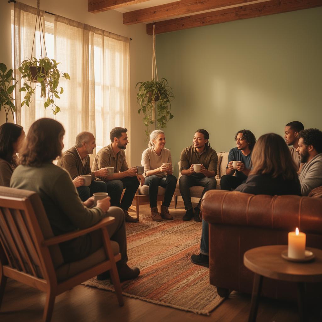 Group meeting in a warmly lit room