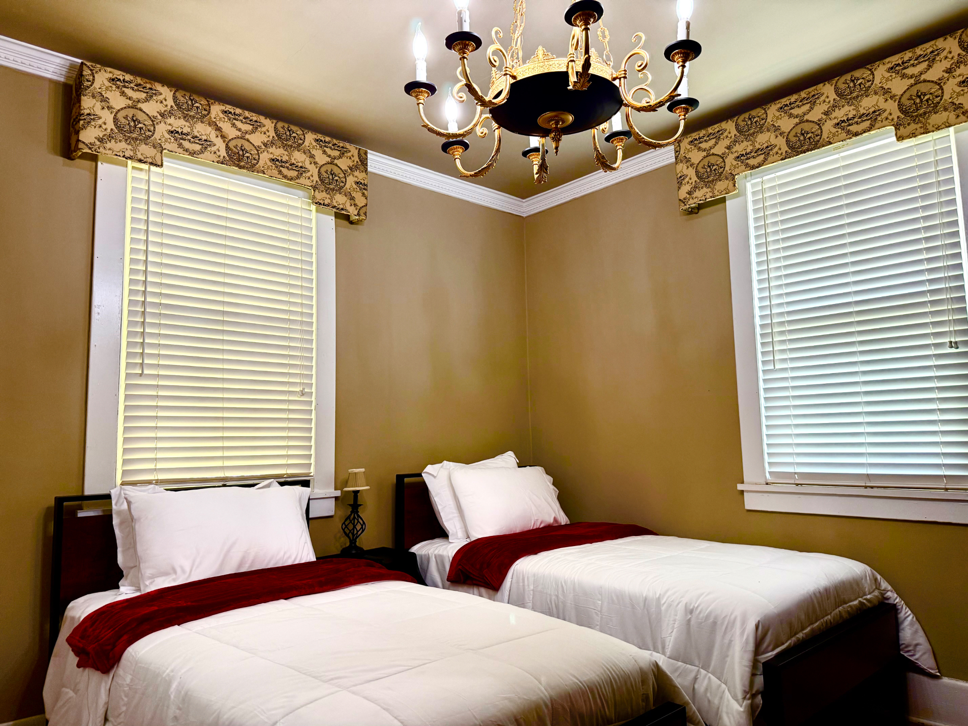 Twin beds in a quiet, restful bedroom